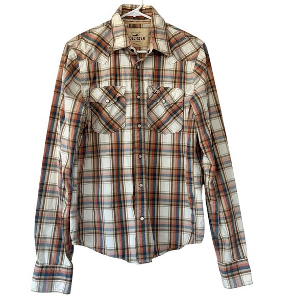 Vintage Hollister plaid pearl snap Y2K button up western cowboy style pockets M - Picture 1 of 15